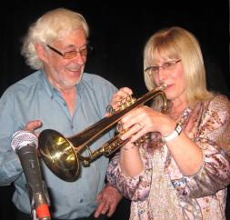 President Sue Parkin and Wiggle trumpeter John Hummerstone